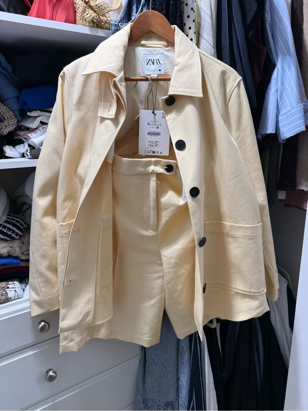 ZARA butter Yellow cotton Short Trench Coat/ shorts set SZ XL/ L NWTsell the set - Picture 2 of 12
